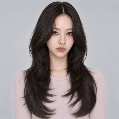 中分自然黑羽毛层次长发