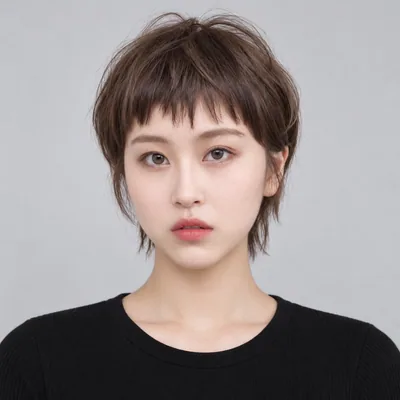 碎刘海栗棕圆弧短发